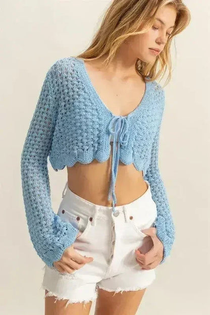 HYFVE Tied Front Crochet Cropped Cardigan