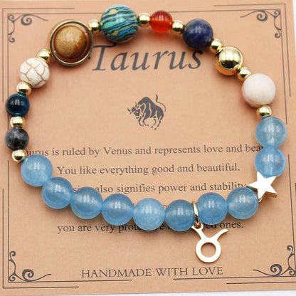 Twelve Constellations Bracelets - Natural Stone Beaded Bracelets with Eight Planet Designs
