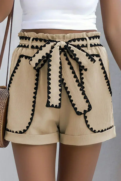 Smoke Gray Ricrac Knot Waist Casual Shorts