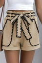Smoke Gray Ricrac Knot Waist Casual Shorts