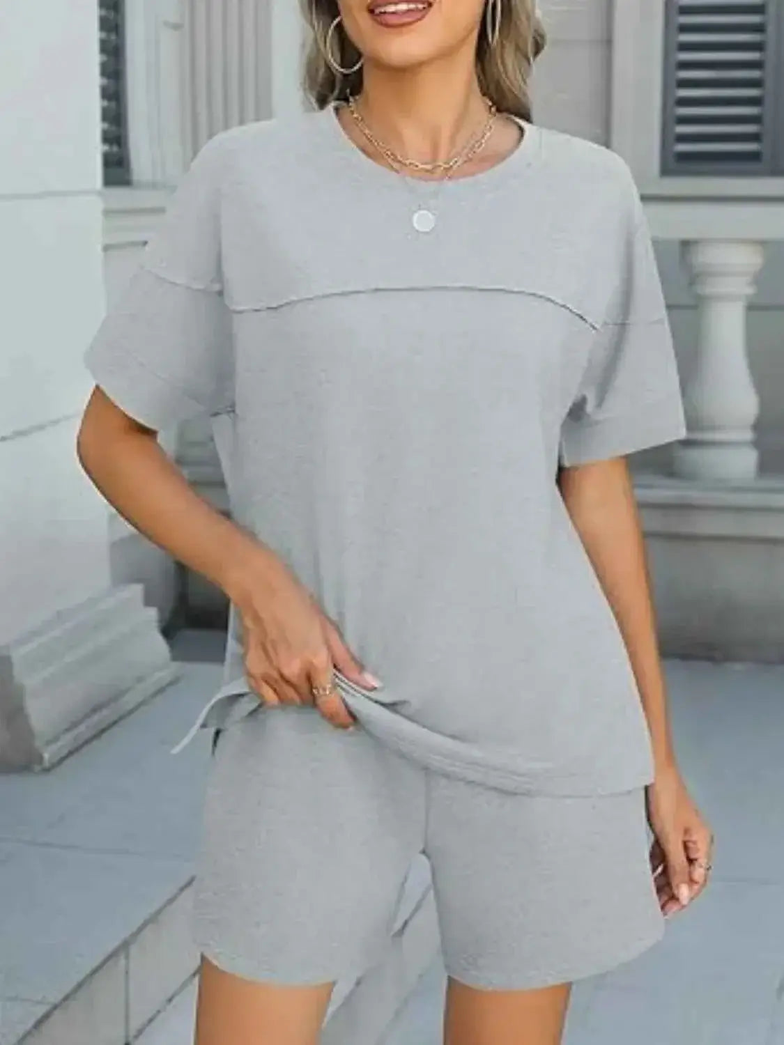 Round Neck Short Sleeve matching shorts and top set