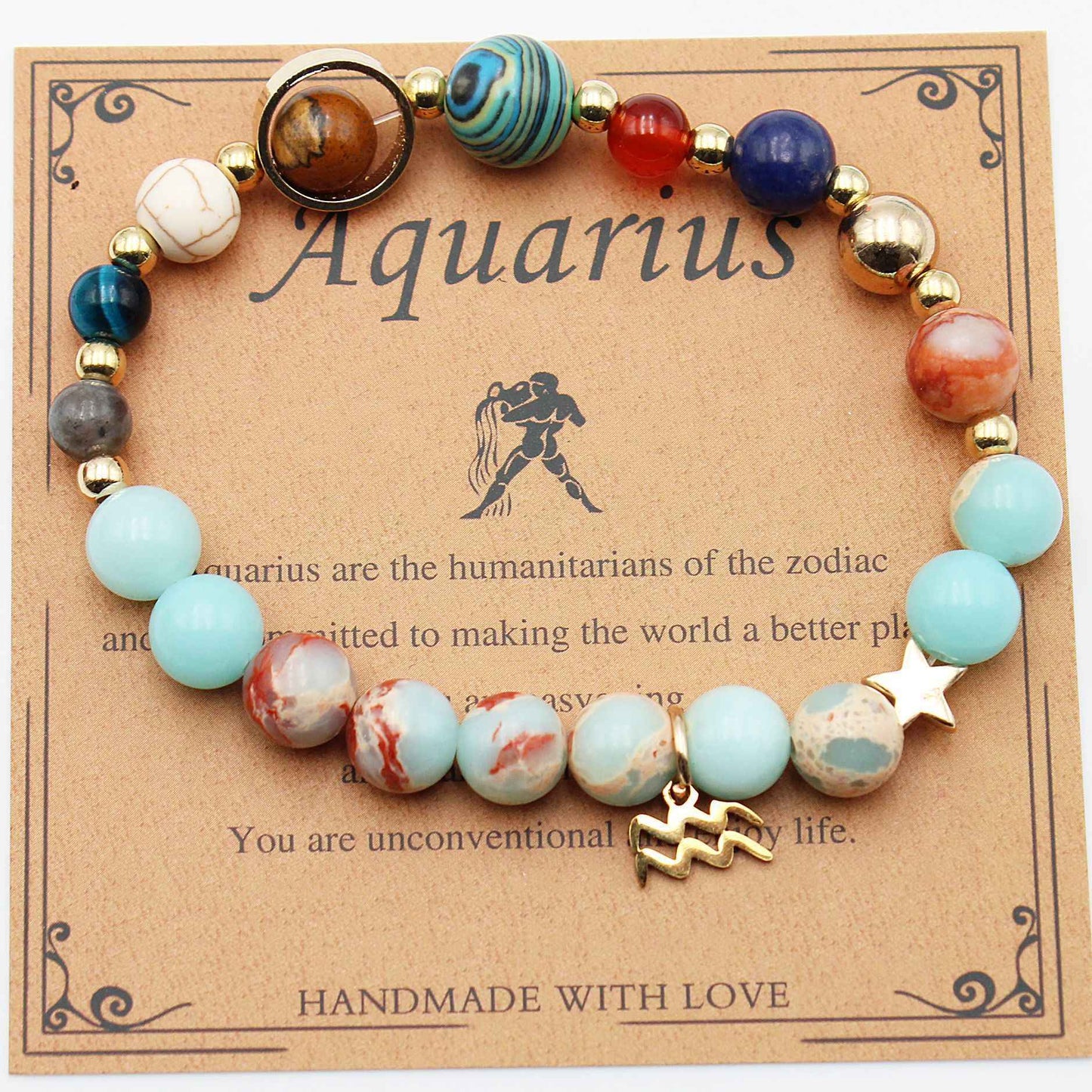 Twelve Constellations Bracelets - Natural Stone Beaded Bracelets with Eight Planet Designs