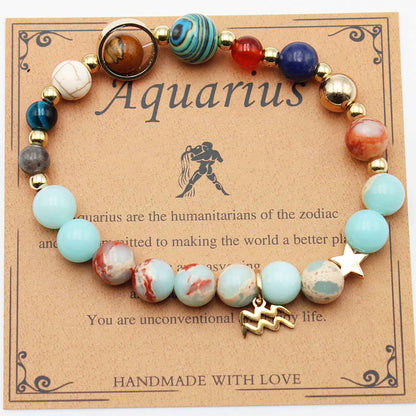 Twelve Constellations Bracelets - Natural Stone Beaded Bracelets with Eight Planet Designs