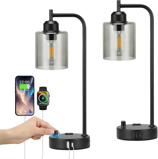 Industrial Desk Lamps for Office Set of 2 - Fully Dimmable Bedside | Lighting | Kitchen + Metal