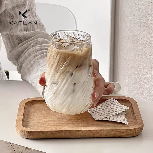1pc Glacier Ribbed Glass Coffee Mug - Large Capacity Iced Coffee Latte