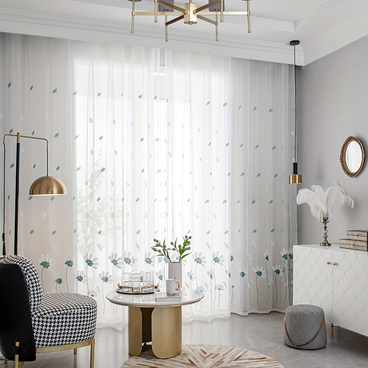 Elegant Floral Embroidered Tulle Curtain for Home Decor