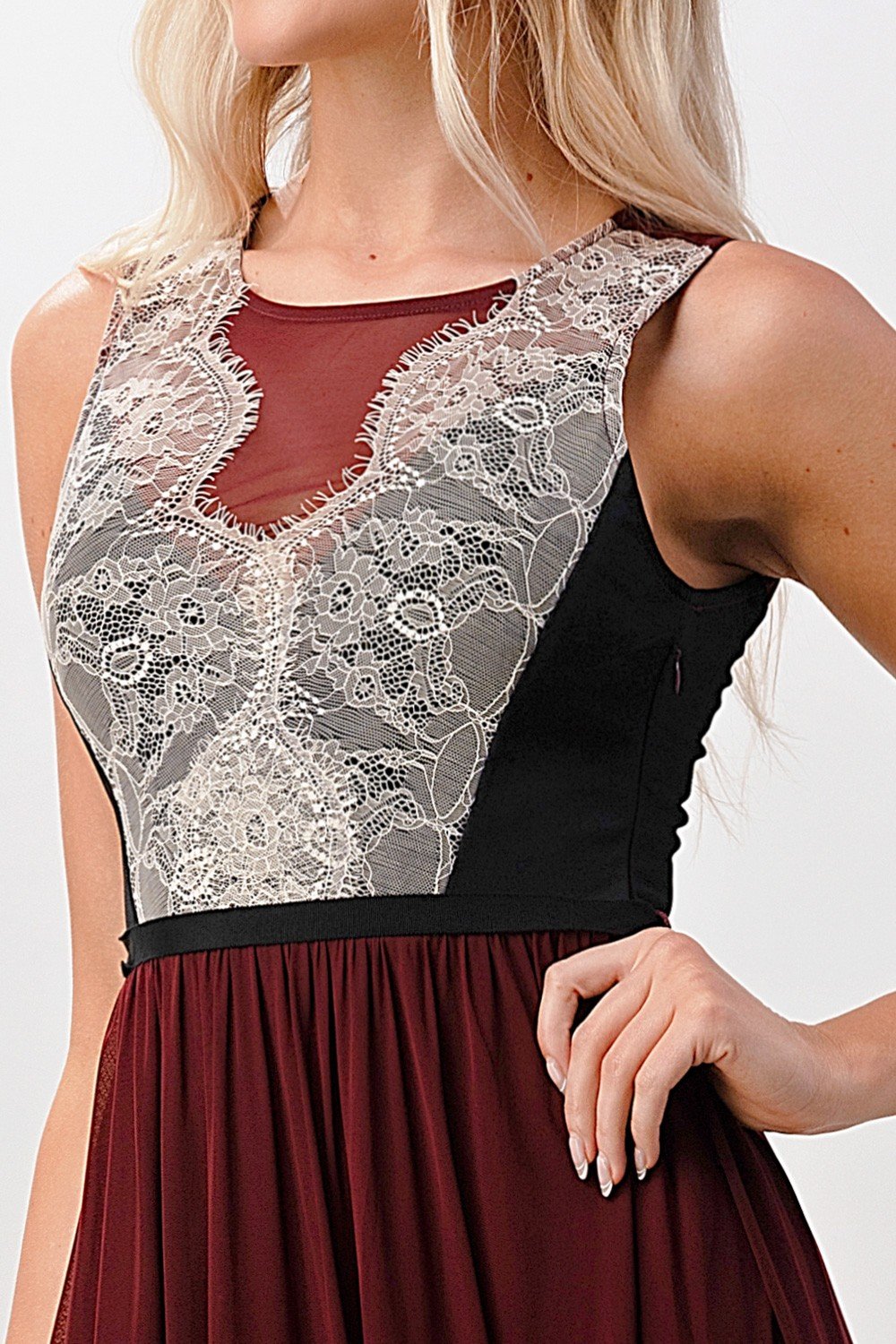 Elegant Sheer Maxi Dress with Lace Bodice and Flowing Skirt | Apparel | Kitchen + Metal