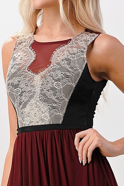Elegant Sheer Maxi Dress with Lace Bodice and Flowing Skirt | Apparel | Kitchen + Metal