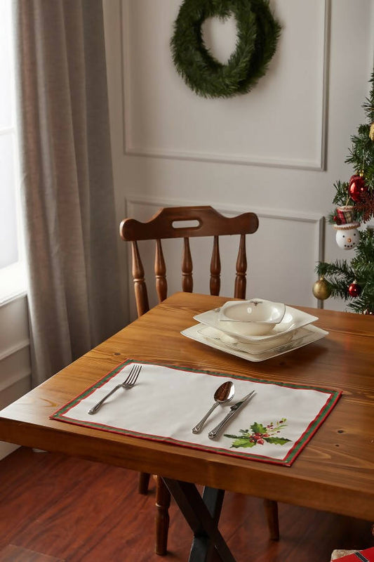 Holly Berry and Greenery Pattern Placemats - Nature Inspired