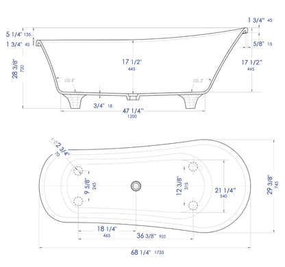 ALFI brand  AB9960 67" White Matte Clawfoot Solid Surface Resin Bathtub