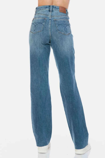 Tummy Control High Waisted Jeans - Cut Raw Hem Straight Jeans