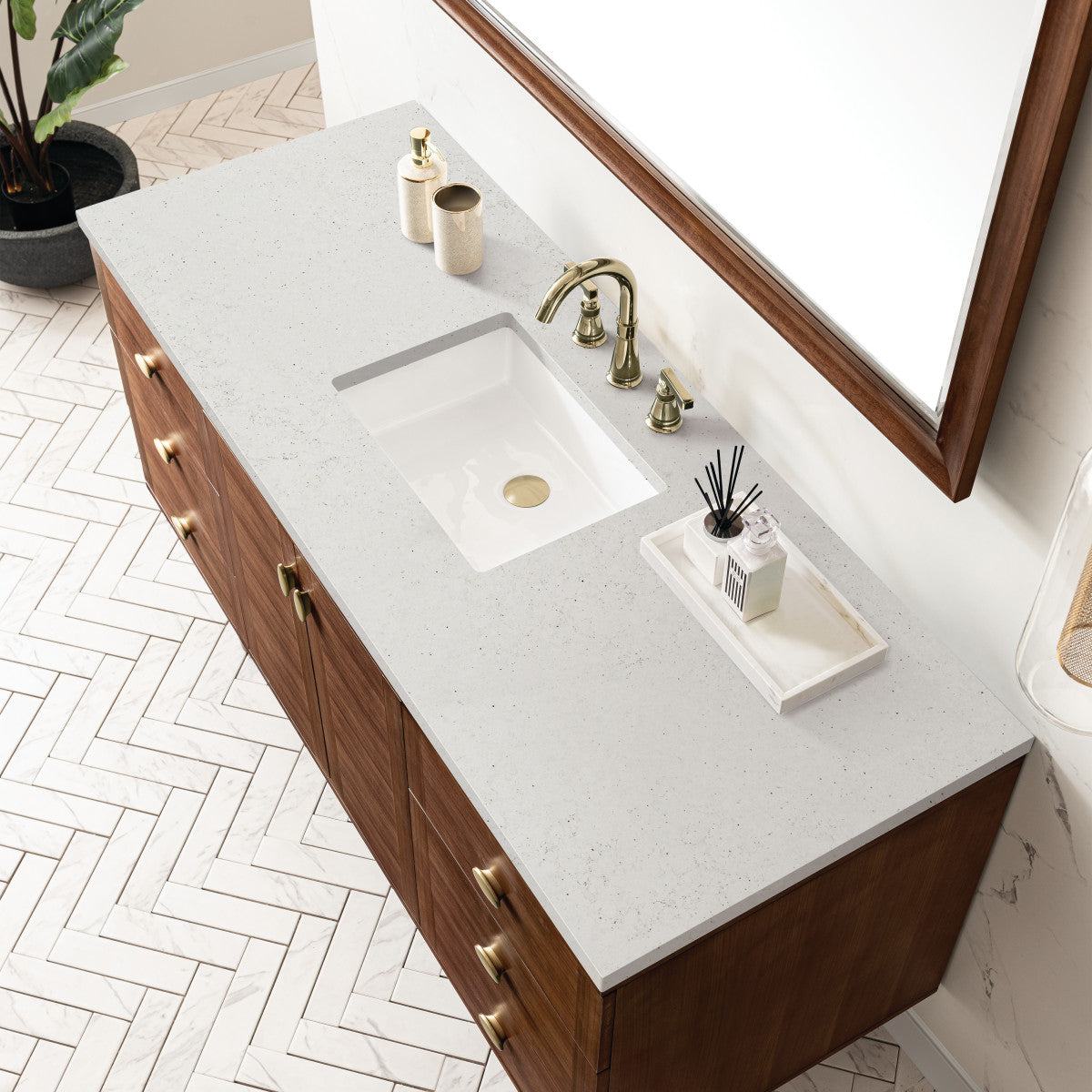 Amberly 60" Single Vanity Cabinet, Mid-Century Walnut