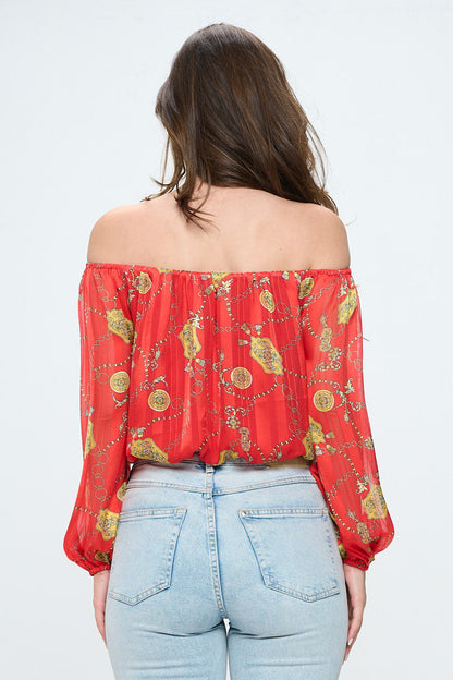 Off-Shoulder Printed Crop Top with Long Sleeves | Apparel | Kitchen + Metal