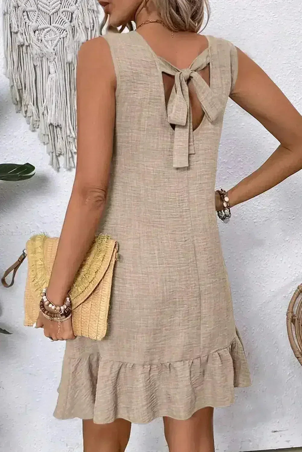 Ashleigh Blue Sleeveless Knot Backless Ruffle Hem Mini Dress