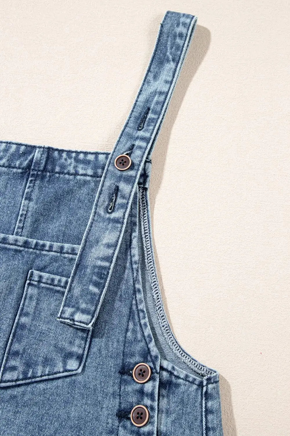 Distressed Bib Pocket Wide Leg Denim Overalls