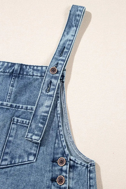 Distressed Bib Pocket Wide Leg Denim Overalls