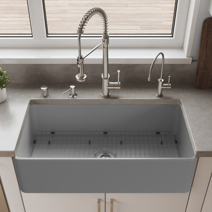 ALFI brand ABF3618 Smooth Apron 36" x 18" Single Bowl Fireclay Farm Sink