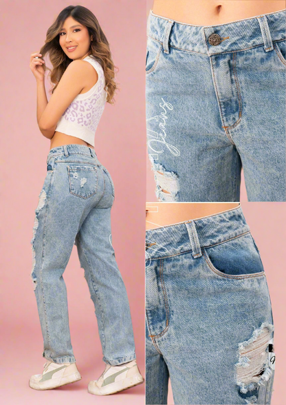 W-323 100%  Authentic Colombian Jeans (Wide Leg, Mid Rise, Tummy Control Boyfriend Jeans)