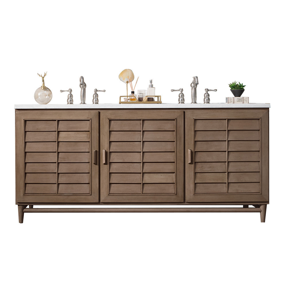 Portland 72" Double Vanity Cabinet, Whitewashed Walnut