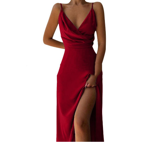 V-neck Slit Sling Dress - Summer Fashion Sexy Slim Suspender Dresses for Women
