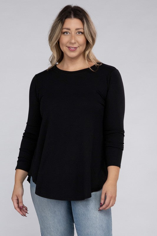ZENANA Plus Long Sleeve Round Neck Round Hem Top