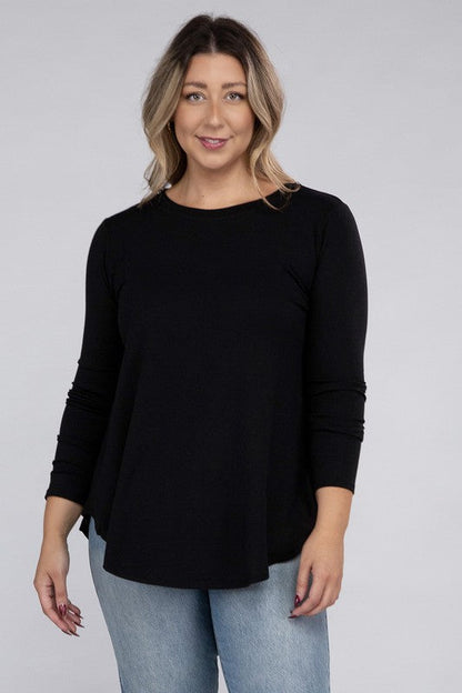 ZENANA Plus Long Sleeve Round Neck Round Hem Top