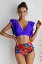 Floral Ruffled Bikini Set - High Waist Tropical Print | Femstylo