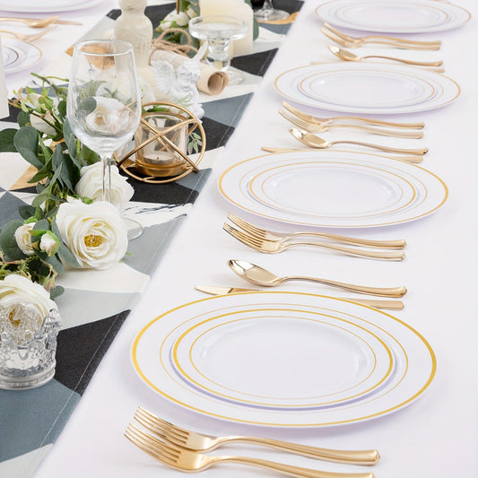 Elegant 50Piece Gold Dinnerware Set for Weddings  Parties
