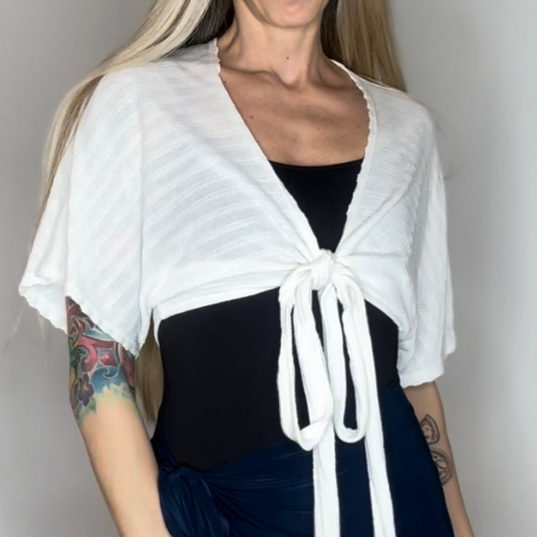 Cropped Sweater Knit Wrap Top Ballet Warm Up - White Intricate