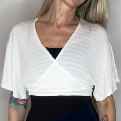 Cropped Sweater Knit Wrap Top Ballet Warm Up - White Intricate