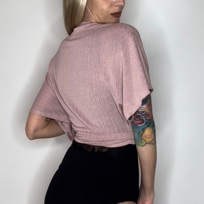 Cropped Sweater Knit Wrap Top Ballet Warm Up - Mauve