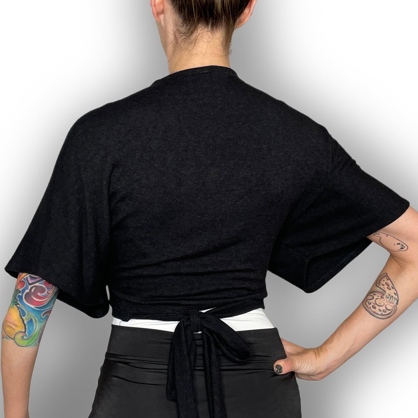 Luxe Cropped Sweater Knit Wrap Top Ballet Warm Up - Black