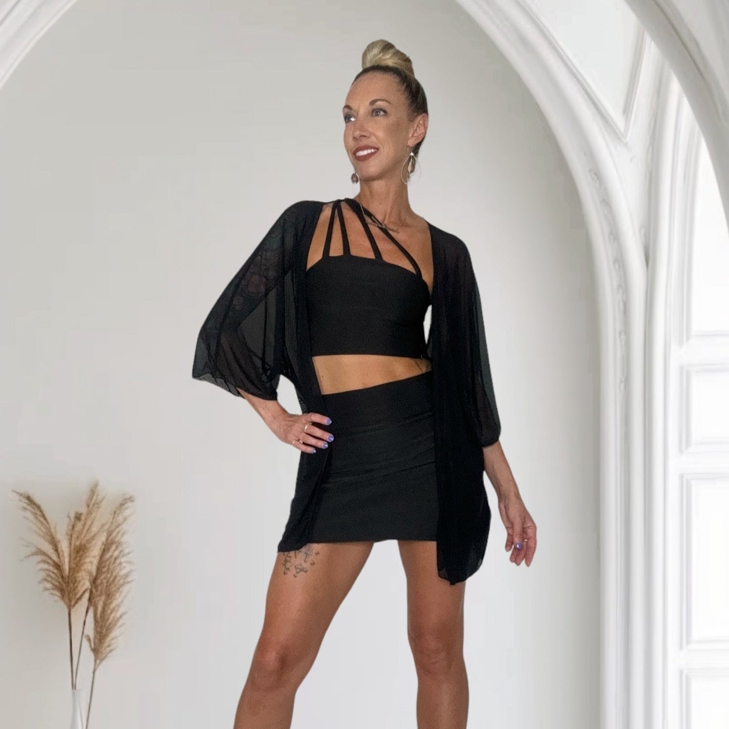 Sheer Black Mesh Kimono Cover Up