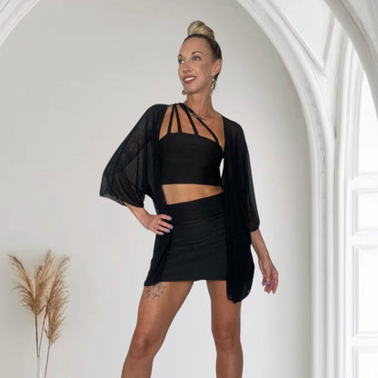 Sheer Black Mesh Kimono Cover Up