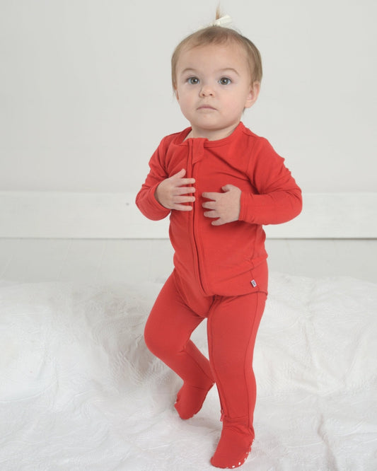Red Bamboo Zipper Footie