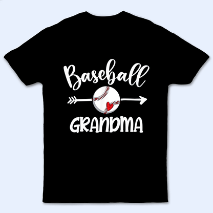 Baseball Grandma Heart - Personalized Custom T Shirt - Birthday, Loving, Funny Gift for Grandma/Nana/Mimi, Mom, Wife, Grandparent