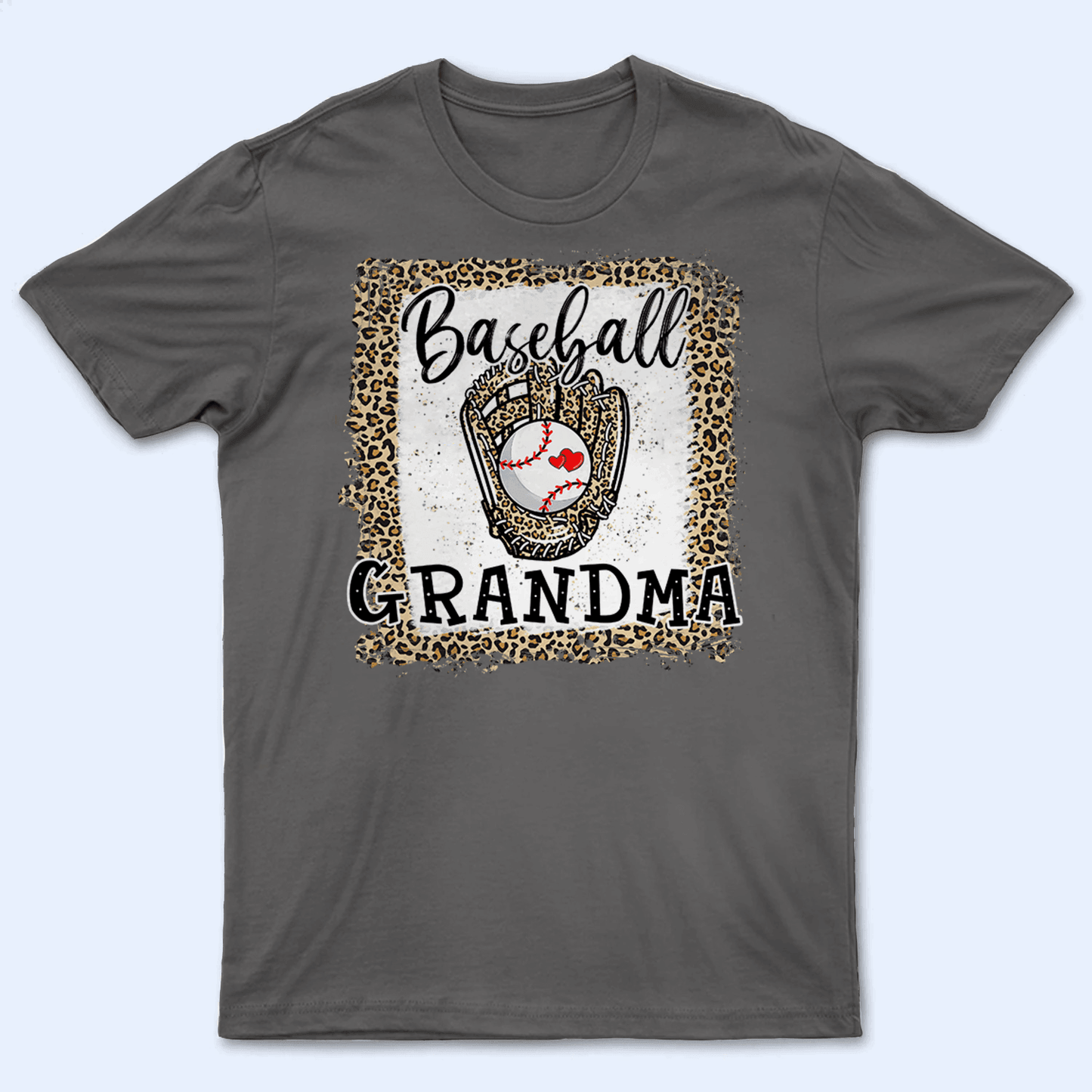 Baseball Grandma Leopard - Baseball/ Softball/Football Personalized Custom T Shirt - Birthday, Loving, Funny Gift for Grandma/Nana/Mimi, Mom, Wife, Grandparent
