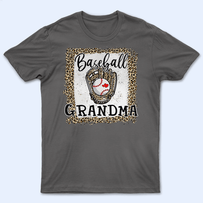Baseball Grandma Leopard - Baseball/ Softball/Football Personalized Custom T Shirt - Birthday, Loving, Funny Gift for Grandma/Nana/Mimi, Mom, Wife, Grandparent
