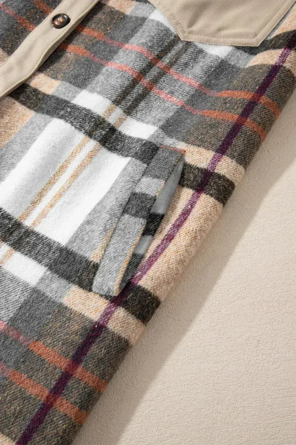 Khaki Plaid Patchwork Long Sleeve Mini Dress with Pockets