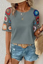 Geometric Round Neck Short Sleeve Blouse | Femstylo