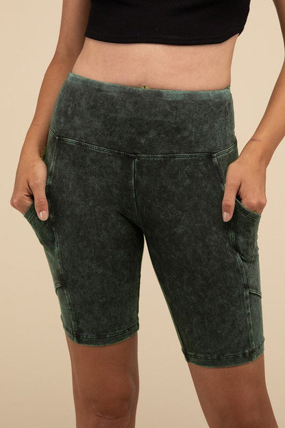 ZENANA Mineral Wash Wide Waistband Pocket Leggings