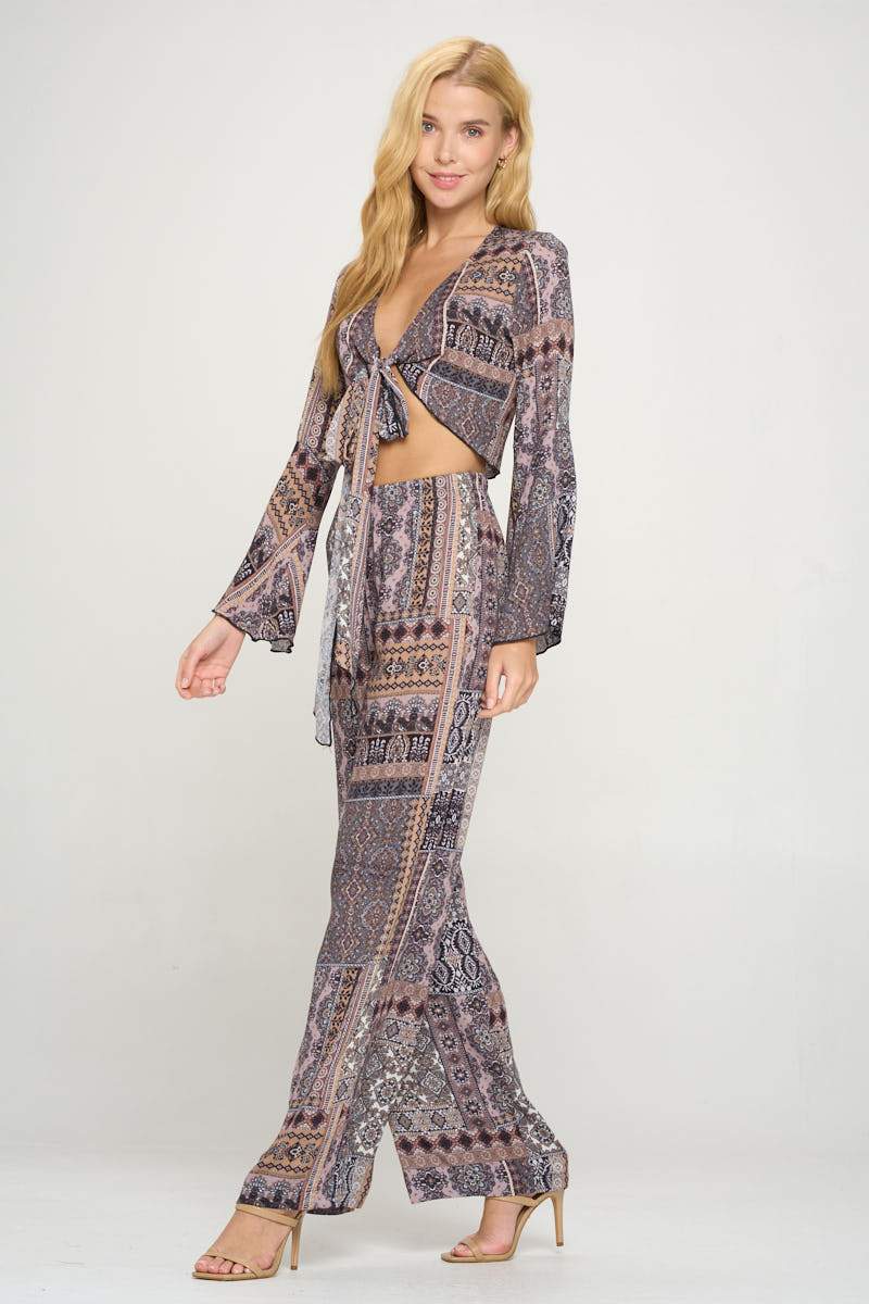 Boho Chic Bell Sleeve Crop Top and Wide Leg Pant Set | Apparel | Kitchen + Metal