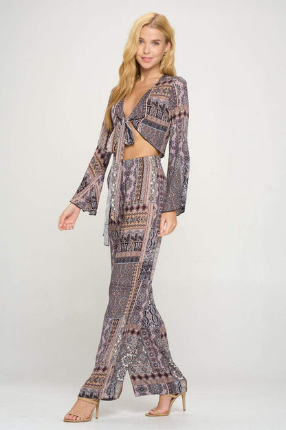 Boho Chic Bell Sleeve Crop Top and Wide Leg Pant Set | Apparel | Kitchen + Metal