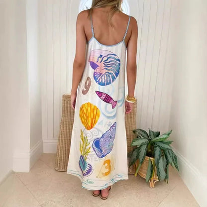 Eurochic Satin Beach Dress with Sea Life Print – Coastal Vacation Vibes