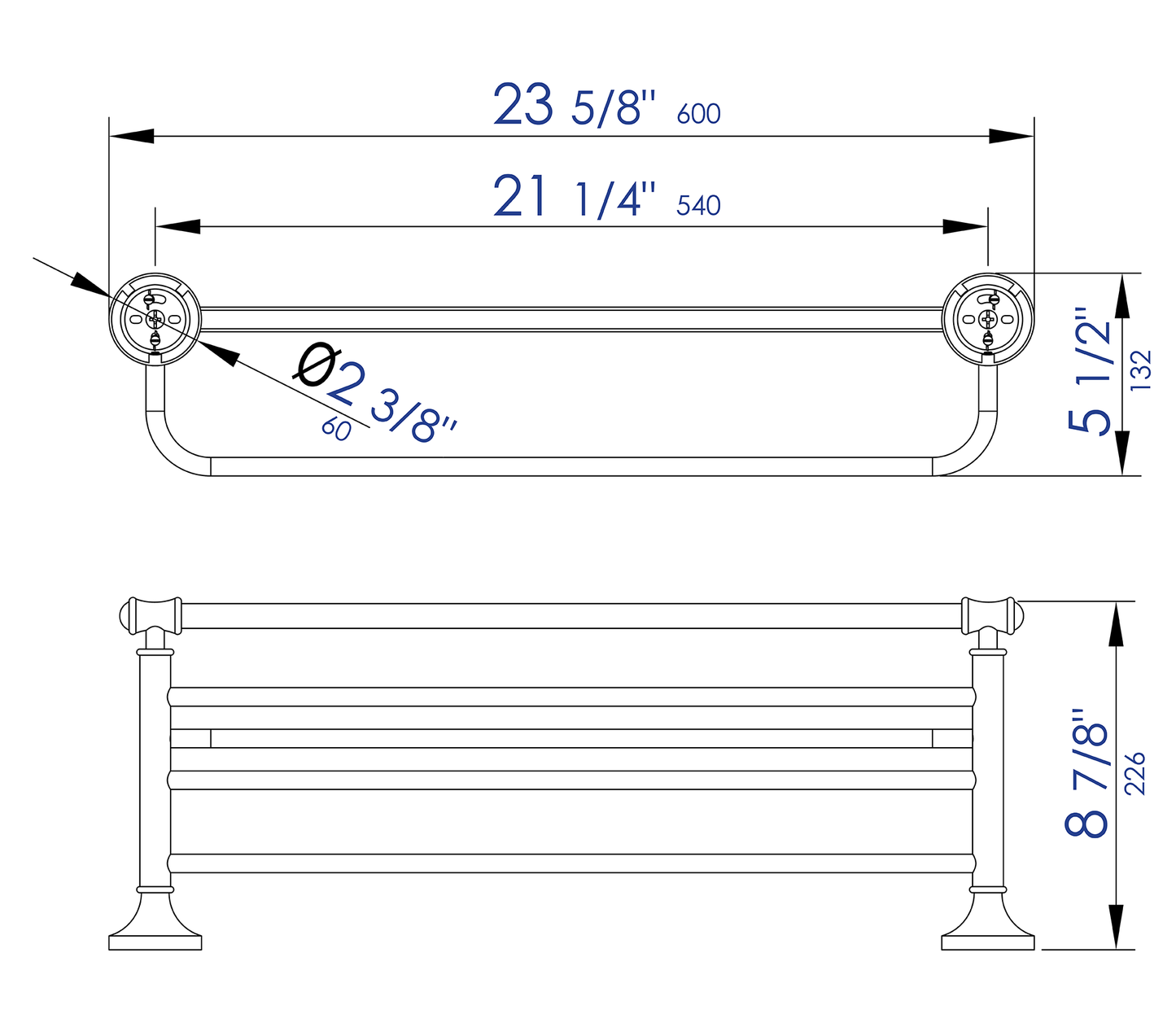 ALFI brand  AB9583 Polished Chrome 23 inch Towel Bar & Shelf Bathroom Accessory