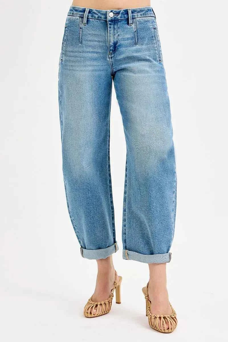 RISEN Full Size Mid Rise Plus Size Jeans - Barrel Roll Up Fit
