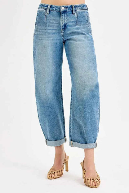 RISEN Full Size Mid Rise Plus Size Jeans - Barrel Roll Up Fit