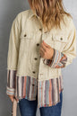 Beige Color Block Corduroy Jacket | Striped Button Up Design - Femstylo