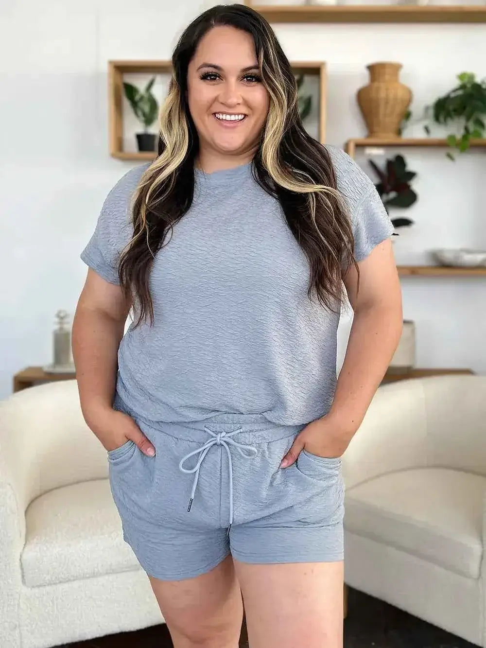 Texture Short Sleeve T Shirt and Shorts Set