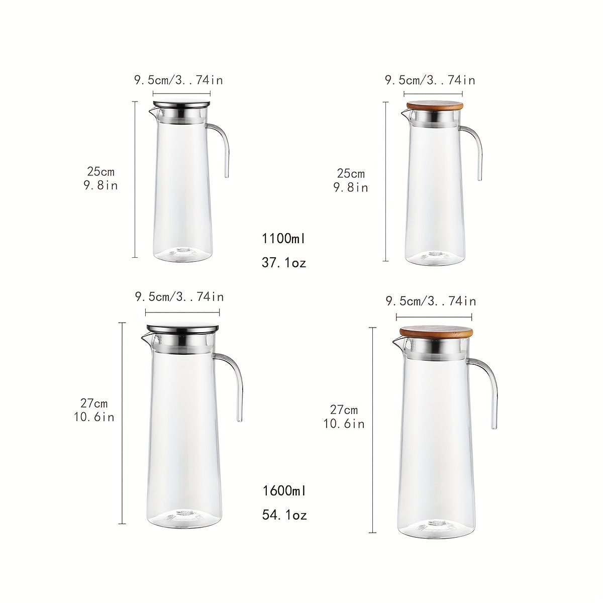 1pc, Water Pitcher With Lid, 37.1oz/54.1oz Heavy Duty Drink Picher,